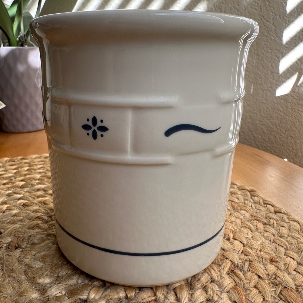 Longaberger Pottery Blue Woven Traditions 5 3/8” Utensil Crock Jar 1 Quart